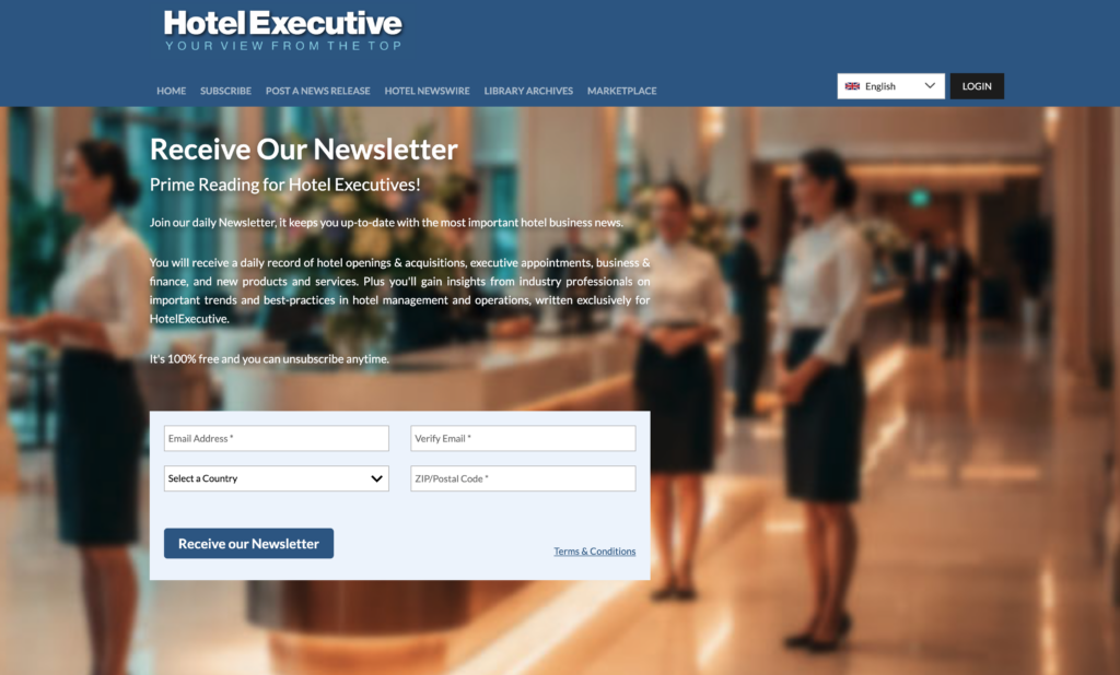 HotelExecutive newsletter signup form