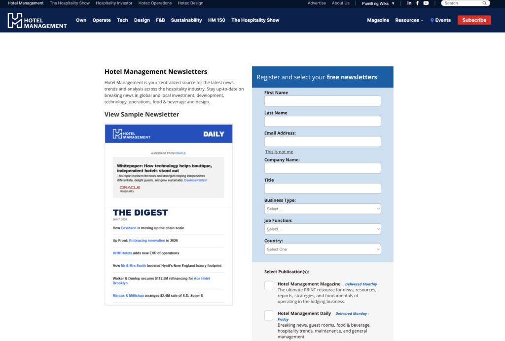 Hotel Management newsletters