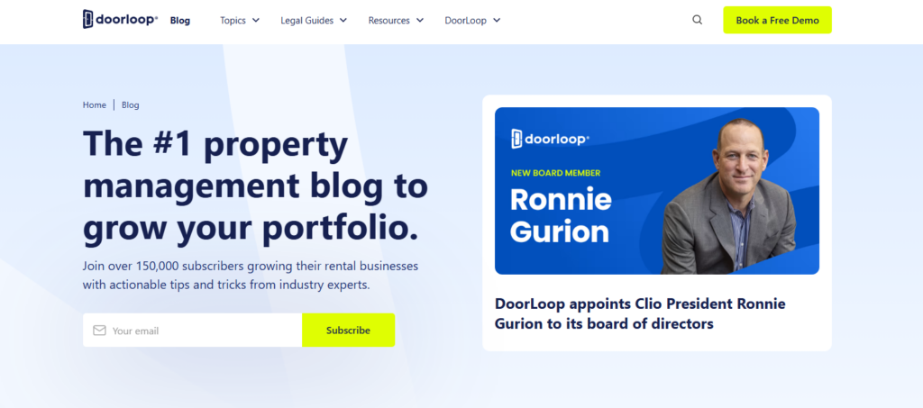 Pagina di iscrizione alla newsletter del blog sulla gestione immobiliare di DoorLoop