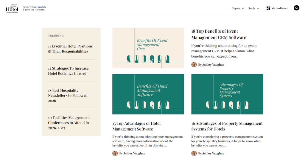 Homepage di The Hotel GM con articoli e guide sulla gestione dell'ospitalità