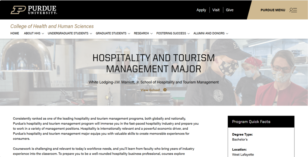 The Hospitality and Tourism Management degree screenshot