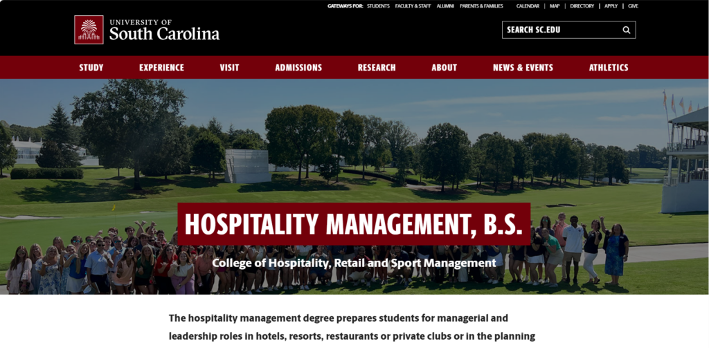 Screenshot of the B.S. Hospitality Management course website