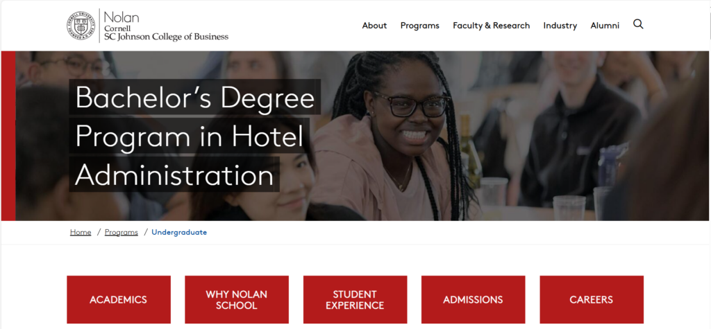 The Bachelor’s in Hotel Administration &amp; Hospitality degree screenshot