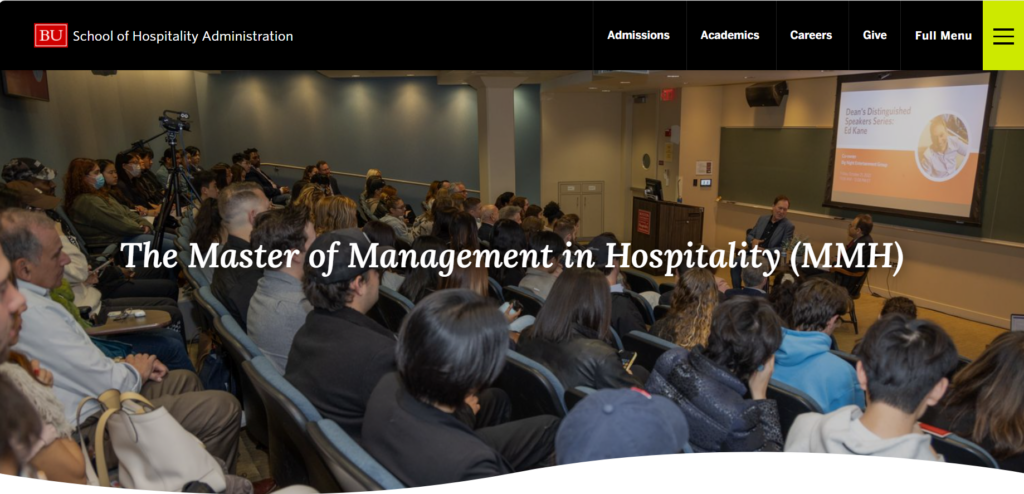 The Master of Management in Hospitality (MMH) Degree course screenshot