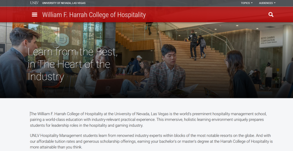 The Bachelor of Science degree in Hospitality Management screenshot