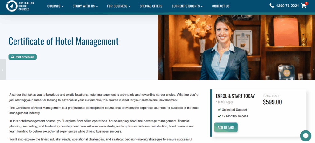 Overview of the Certificate of Hotel Management