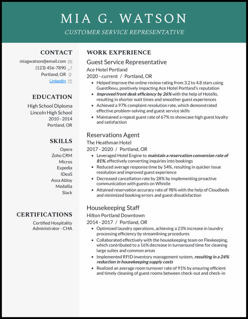 Beamjobs' hospitality resume example