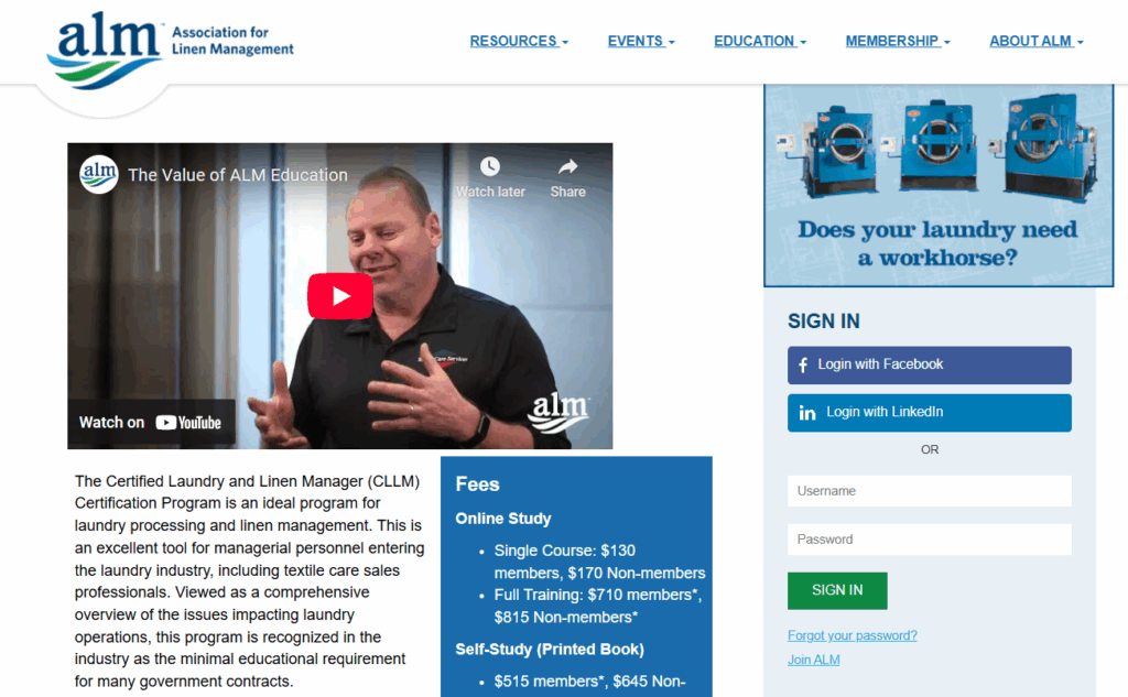 The Certified Laundry and Linen Manageer (CLLM) Certification Program overview page