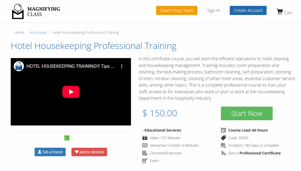 The Hotel Housekeeping Professional Training course overview
