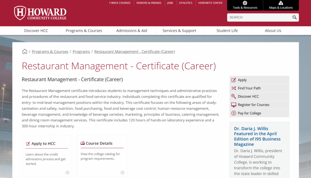 Overview of the Restaurant Management Certificate