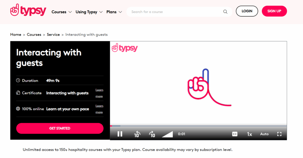 Landing page of the Interacting with Guests course