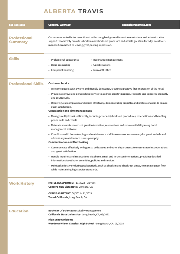 Sample of a hospitality resume by Job Hero
