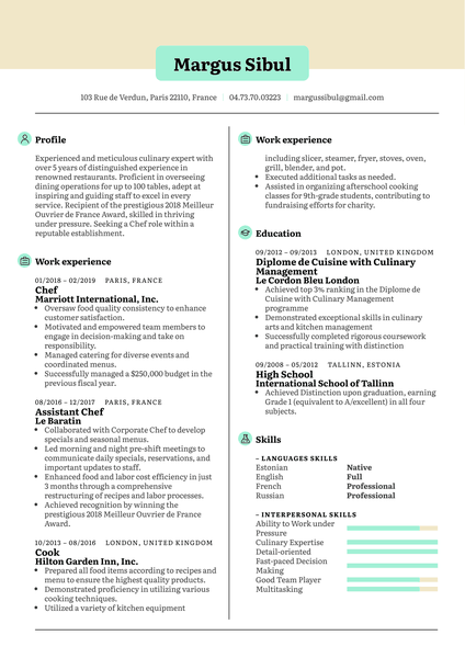 Kickresume's hospitality resume sample