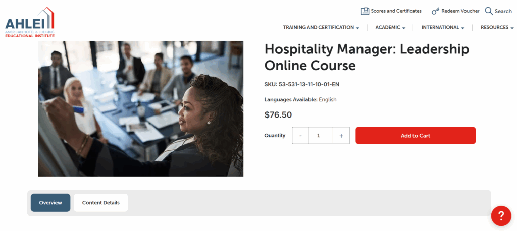The Hospitality Manager: Leadership Online Course landing page
