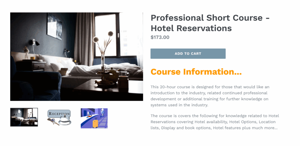 The Professional Short Course: Hotel Reservations purchase page