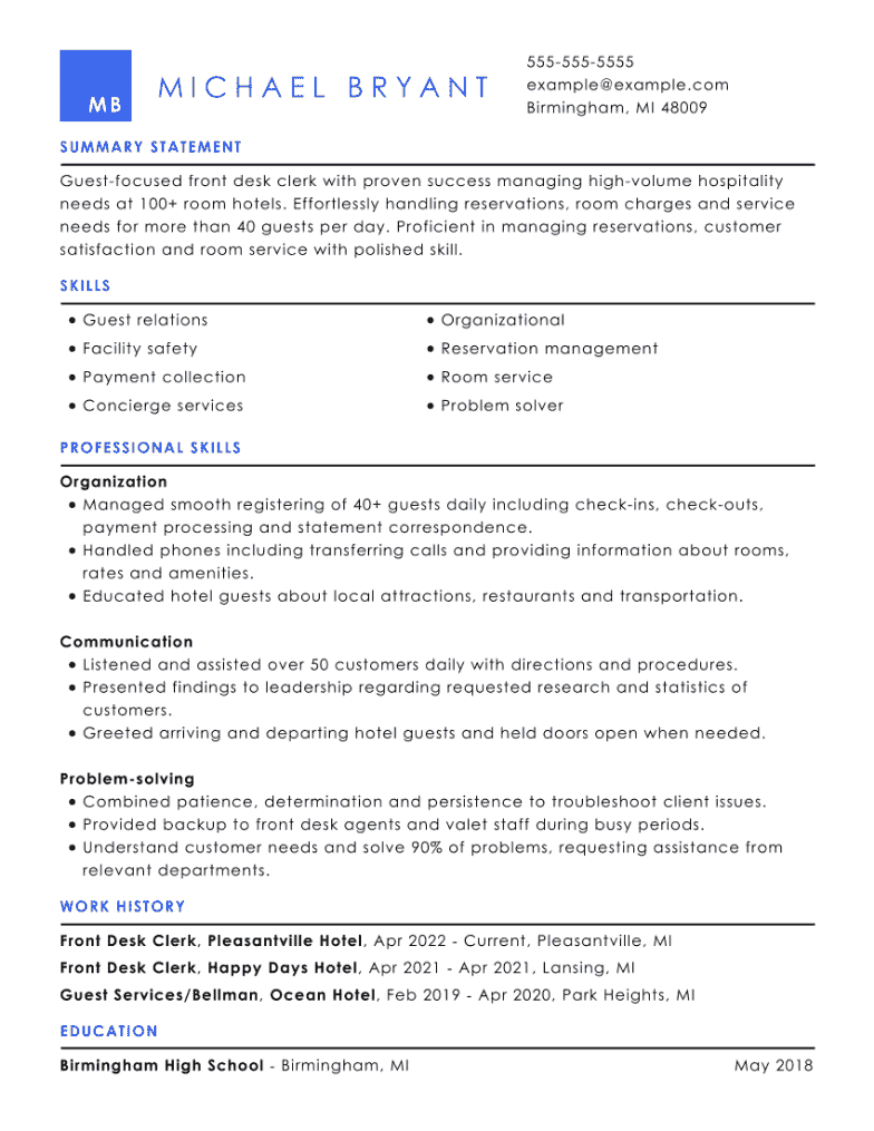 A hospitality resume example by Resume Help