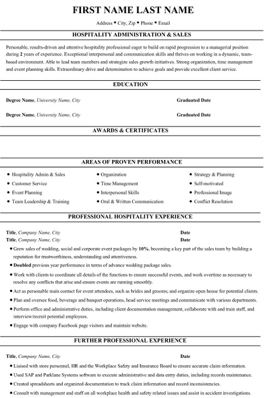 A professional hospitality resume sample by Resume Target