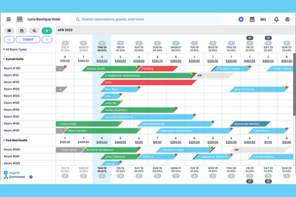 Screenshot of Cloudbeds’ calendar feature