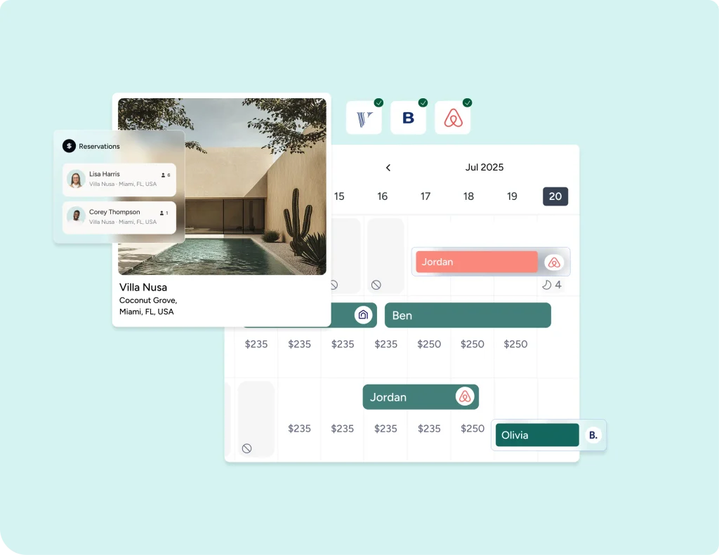 Dashboard van het beheersysteem voor vakantiewoningen van Guesty met reserveringskalender