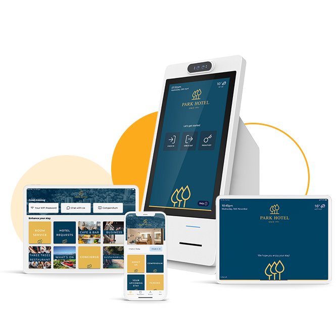 Platform voor gastbeleving van Altitude HQ weergegeven op een hotelkiosk