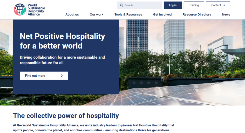 Webpagina van World Sustainable Hospitality Alliance